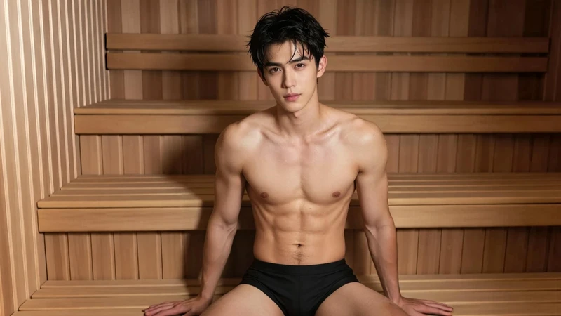 Strangers getting hot in a sauna