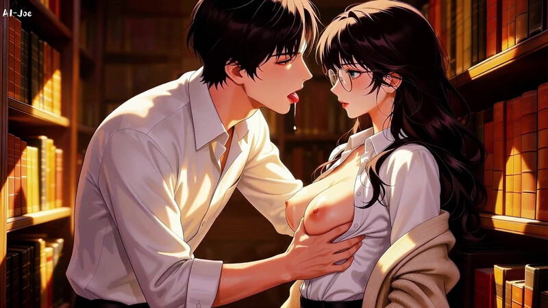 Gap Moe glasses beautiful woman , the private study session in the library.Super temptation.Episode 3. AI-generated