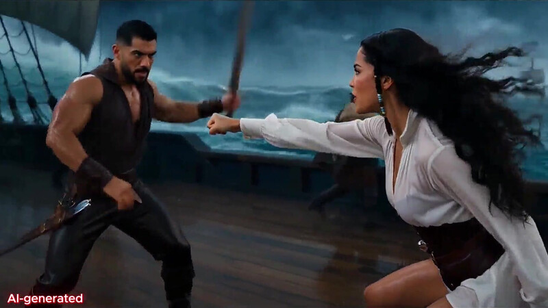 AI-generated - a wild fight against the pirate captain, and it all ends in sex at sea