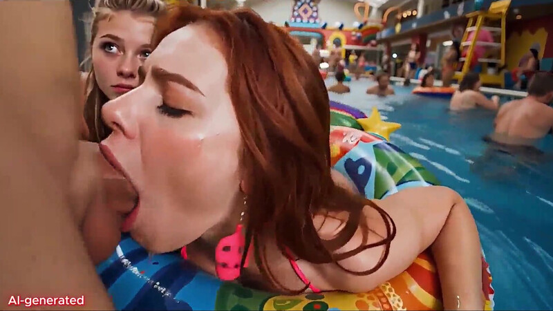 Public pool party with lots of debauchery and sex. [AI-generated]