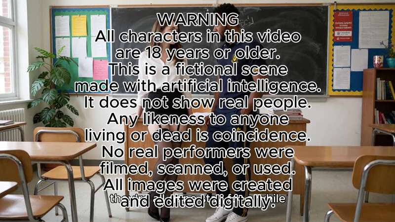 The teacher likes extra-large cocks: the student shoved it all the way in the classroom and left her dripping [AI-generated video]